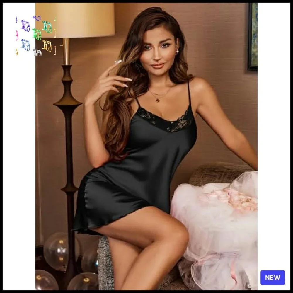 Satin Lace Chemise Nightgown Sexy Elegant Bridal Babydoll Adjustable Straps